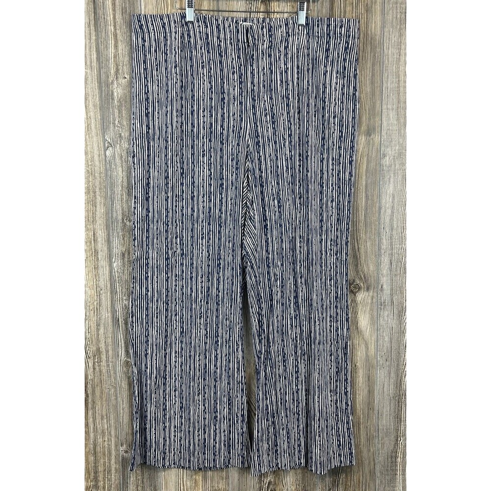 NWT Nic+Zoe Spring Rain Pants Blue Cream Striped Wide Leg Flare Zip Stretch 18W